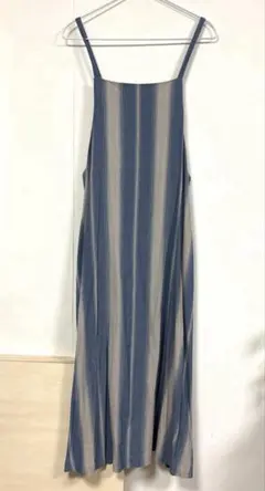 【美品】yuni ユニ リネン　キャミワンピース　水色×ベージュ　ストライプ柄