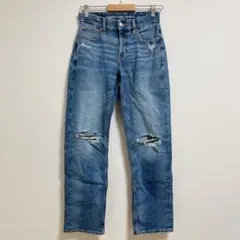 アメリカンイーグル 【2】ダメージ ストレート 裾カットオフ 綿 ストレッチ