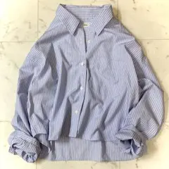 美品 イエナ タイプライタークロップドシャツ ストライプ 洗える ブルー