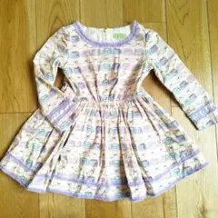 フェフェ　ワンピース　長袖　120 ケーキ　キッズ　女の子　クリーム　紫ベージュ