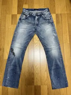 Johnbull ダメージ加工 ストレートデニムパンツ