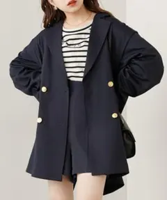ネイビー ダブルボタン テーラードジャケット 袖取り外し金釦ダブルジャケット