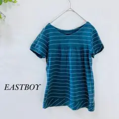 EASTBOY 半袖カットソー ボーダー Vネック ギャザー切り替え Mのサムネイル