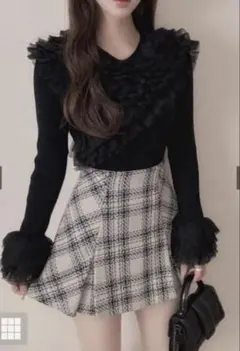 【完売品】グレー　インパン裏地付きツイードチェックミニスカート