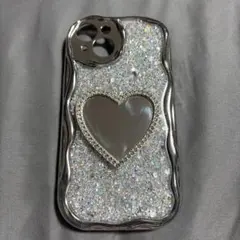 シルバーラメ　ハートミラー　モチーフiPhone14 ケース　きらきら