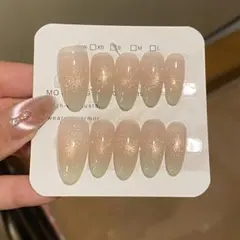 グラデーションネイルチップ 10個セット マグネットキラキラ　ミント