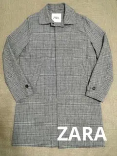 ZARA ザラ チェック柄 ロングコート チェスターコート M リネン混