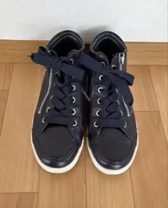 ネイビー レザー ハイカットスニーカー