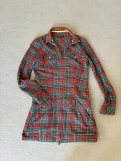 Purple&Yellow 赤系チェック柄シャツ Mサイズのサムネイル