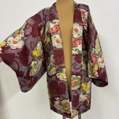 アンティーク　羽織　葵や松に花柄　着物　レトロ　大正ロマン
