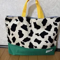 牛柄　大きめレッスンバッグ　手提げバッグ　入学　入園