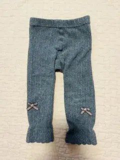 ベビーレギンス グレー リブ編み リボン付き