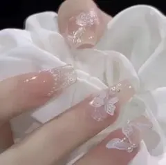 （９）❤️リボン＆蝶ネイルチップ 24枚セット＊ピンク×パール×バラ＊上品ガーリー