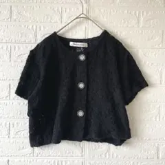 メイソングレイ 総レース風 ショート丈カーディガン 黒 M ボタン 花柄