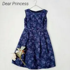 ディアプリンセス　総柄ノースリーブワンピース　М　紺　Aライン　花柄　上品