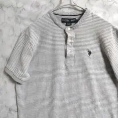 ★330　U.S.POLO ASSN　スタンドカラーポロシャツ　M　灰　US古着のサムネイル