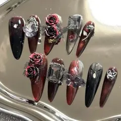ダークレッド薔薇吸血鬼鏡バンギャコスプレ個性派ネイルチップサブカル地雷系舞台劇
