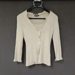 リブ編み ベージュ 五分袖 カーディガンセット