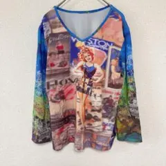 一点もの❣️古着 ビンテージ風 カラフル 長袖 シャツ 派手 カラフル