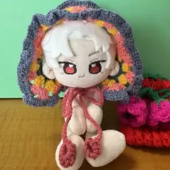 〈グレー×桃色×黄色×ダークグレー〉ぬい服　ヘッドドレス　ちびぐるみ