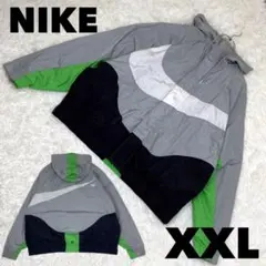 美品 NIKE ナイキナイロンジャケット ビッグスウッシュ グレー 緑 XXL