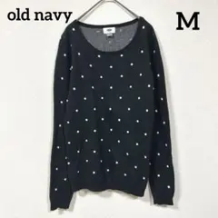 old navy 白ドット柄 長袖ニット Mサイズ 黒