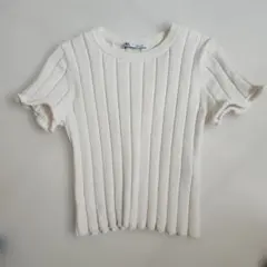ZARA リブニット 半袖 トップス ホワイト S