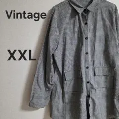 Vintage ダブルポケットギンガムチェック長袖シャツ XXL 極美品