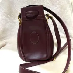 良品 Cartier カルティエ マストライン 巾着 ショルダーバッグ ボルドー