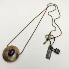 新品/未使用 イタリア製 バッファローホーン＆ブラックカボションロングネックレス