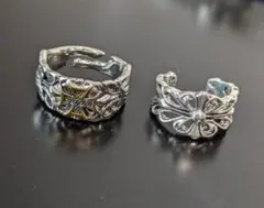 インディアンジュエリー シルバー調 リングセット クロス・花 メンズ フリー