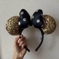 ディズニー カチューシャ ゴールド スパンコール ドット