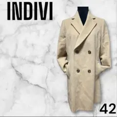 【INDIVI】42 ベージュ ダブルブレスト コート 秋冬