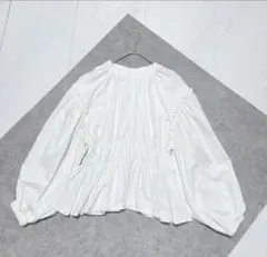 REKISAMI バルーンスリーブ ペプラム ブラウス 白 ゆったり 切り替え