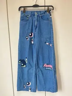パワーパフガールズ デニムパンツ ワイドレッグ キャラクターデザインデニム