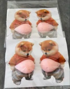 お腹プニプニシール　柴犬　3Dシールステッカ　2個セット(4個入り)