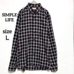 シンプルライフチェック柄フランネルシャツＬ　キュプラ混　ボタンダウン　ワイン系