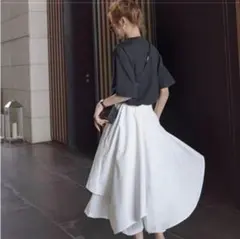 白　キュロット　ワイド　パンツ　スカーチョ　ガウチョパンツ　フレア　ティアード