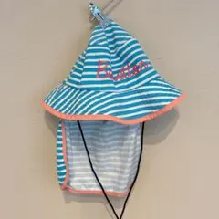 【美品】ベネトン キッズ 帽子 54cm 日よけ付き ストライプ柄 子供用