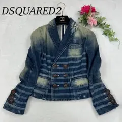 F84 M 38 ディースクエアード ボーダー ダブル デニムJKT レディース