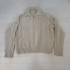 セレクトモカ オープンカラーケーブルニットベージュ ケーブル編み ポロ襟セーター