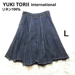 ユキトリイ　リネン100％　フレアスカート　レース　L　大きいサイズ　ステッチのサムネイル