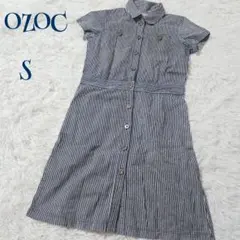 【オゾック】ストライプ 膝丈 シャツワンピース S ワーク調 爽やか フェミニン