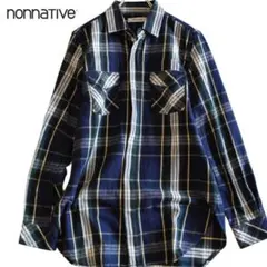ノンネイティブ2シャツLONG SHIRTネルLチェック紺レイヤードHUNTER
