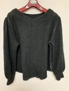 KBF+ ボートネック リブ風カットソー ブラック