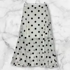 グレイル ドット柄シアーフレアスカート シフォン 水玉 ホワイト ロング Mのサムネイル