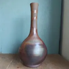 備前焼　鶴首花入　花器　柴岡陶泉堂　岡山伝統工芸品　一輪挿し華道フラワーベース