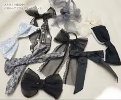 大人可愛い リボンヘアゴム 豪華9点セット / レース・サテン・パール付