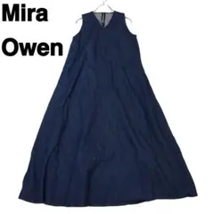 ミラオーウェン　裾切替えVネックAラインラインフレアデニムワンピース　サイズS