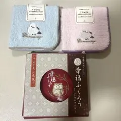 シマエナガ 幸福ふくろう タオルハンカチ ミニタオル 刺繍